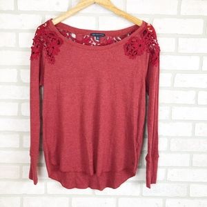 American Eagle Ribbed Thermal Top Crochet Detail S